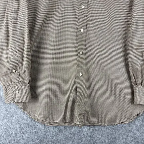 Vintage Polo Ralph Lauren Douglas Tab Shirt Mens 17 35 Brown Houndstooth 80s 90s